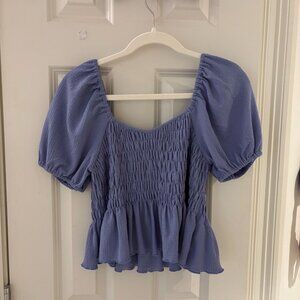 Very J Blue Smocked Peplum Top | Small